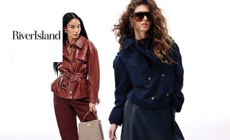 River island logo top left with an image of two models posing in coats