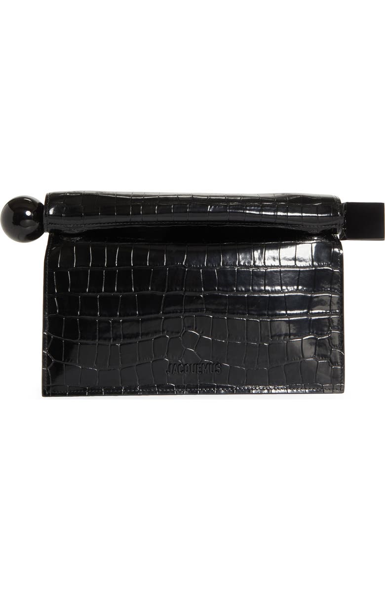 La Pochette Rond Carr&amp;eacute; Croc Embossed Leather Clutch
