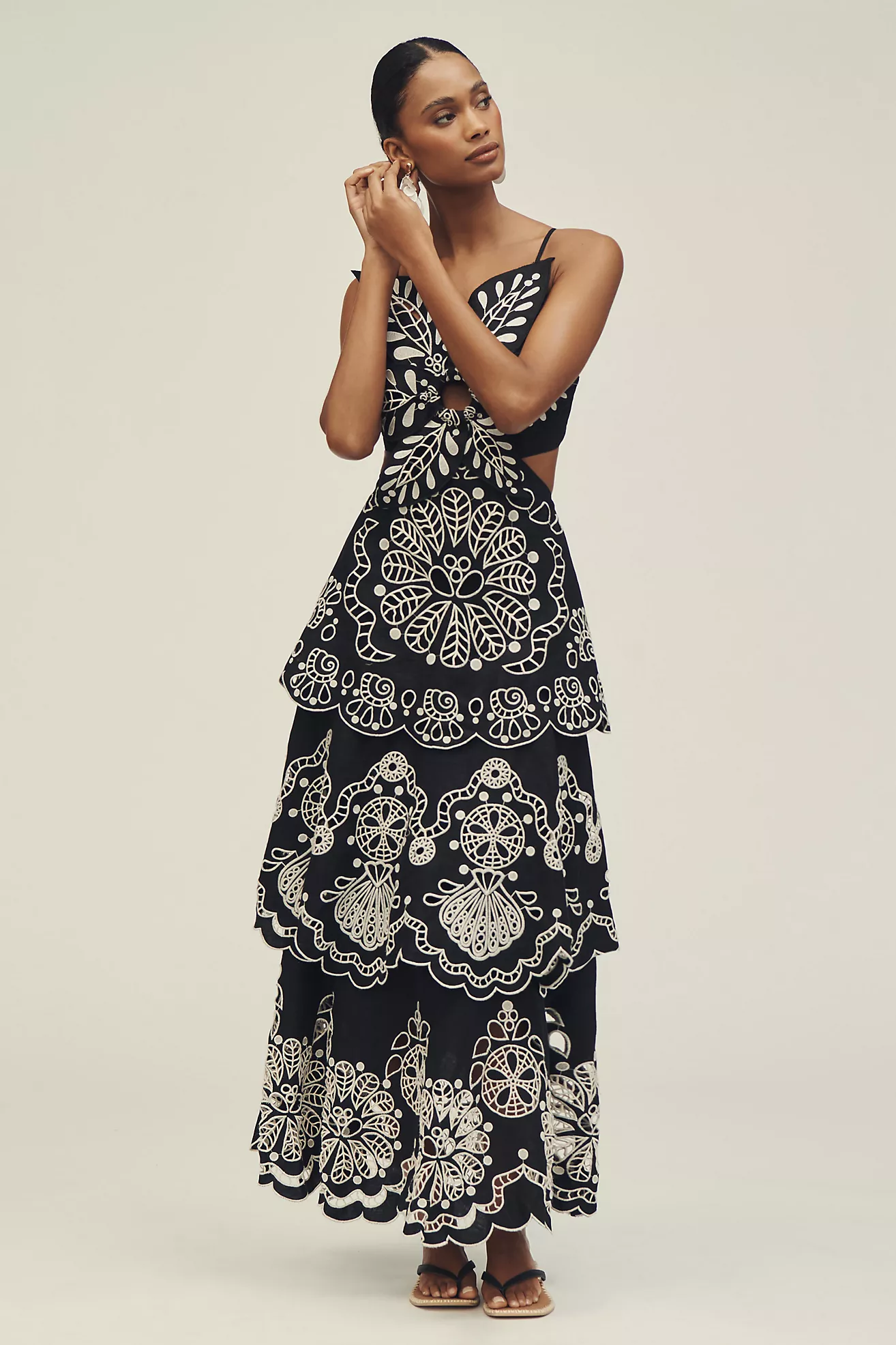 Farm Rio X Anthropologie 3d Floral Linen Midi Dress