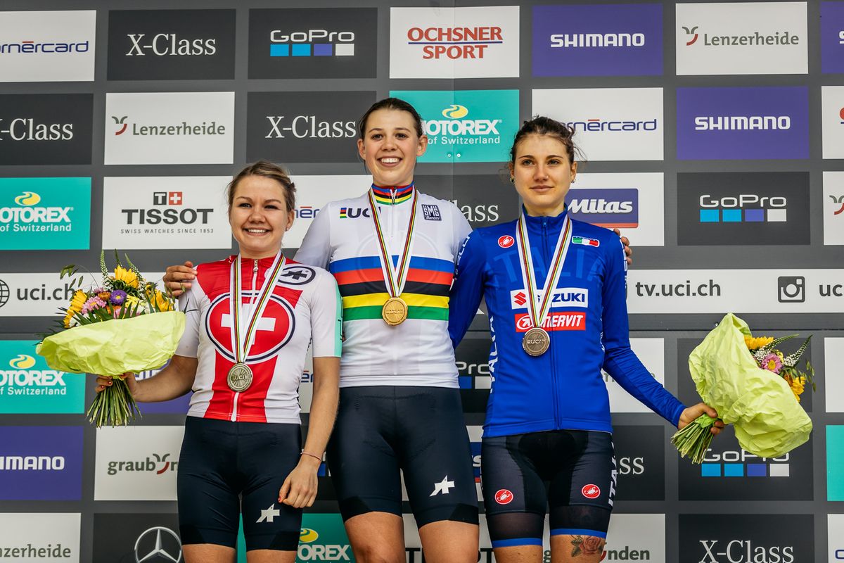 Sina Frei, Alessandra Keller and Marika Tovo on the podium