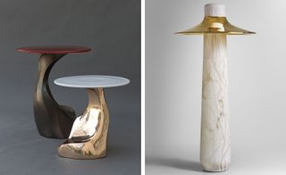 Curved side tables and floor lamp