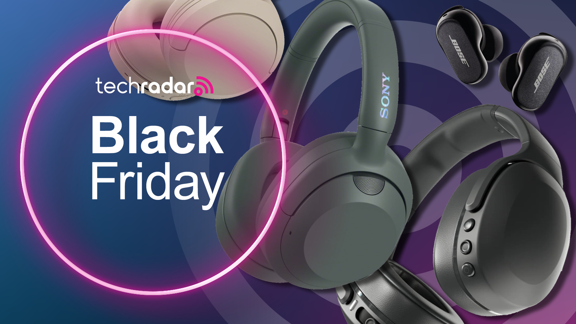 A selection of headphones and earbuds with TechRadar's 'Black Friday' badge