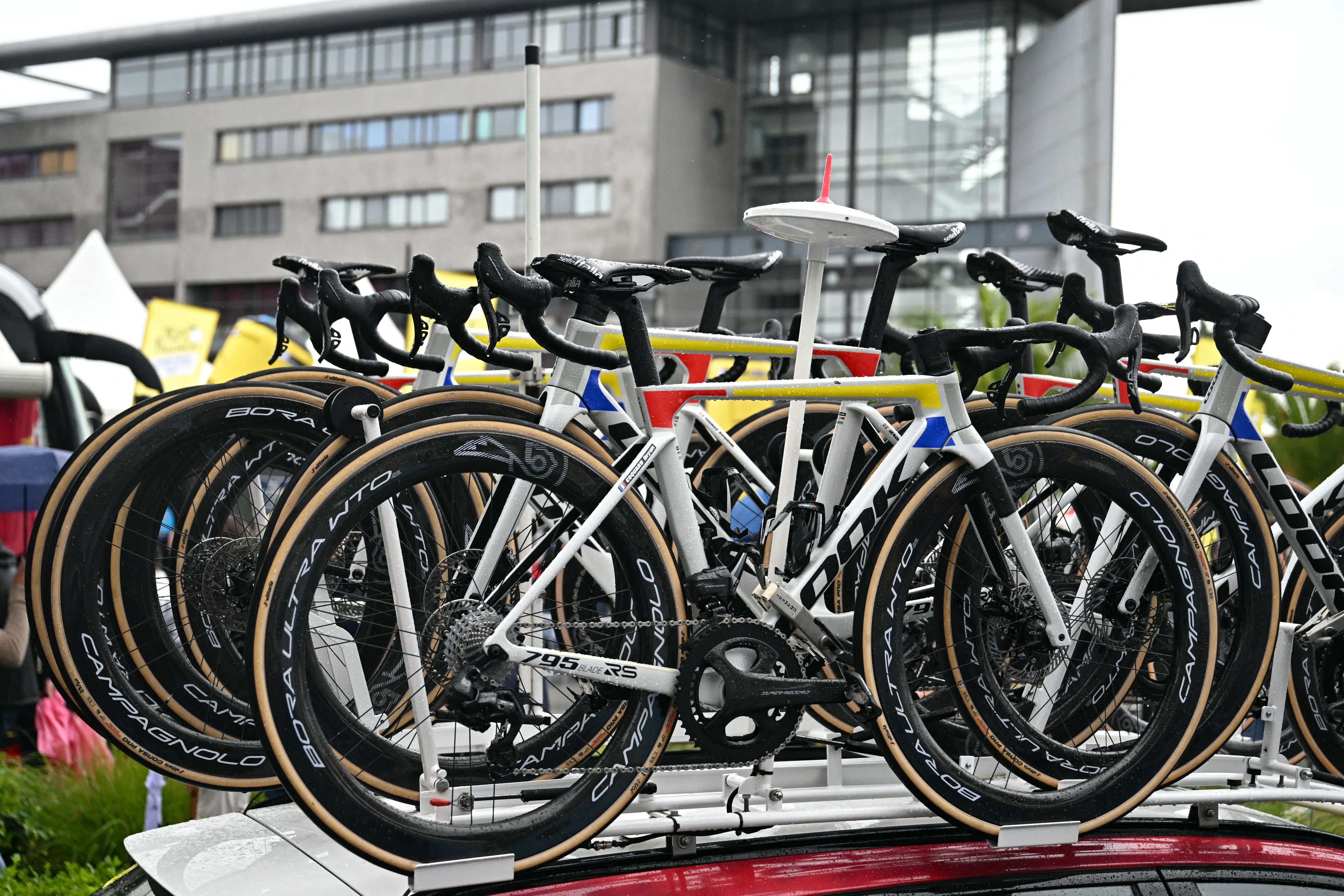 Cofidis bikes on the team car at the Tour de France