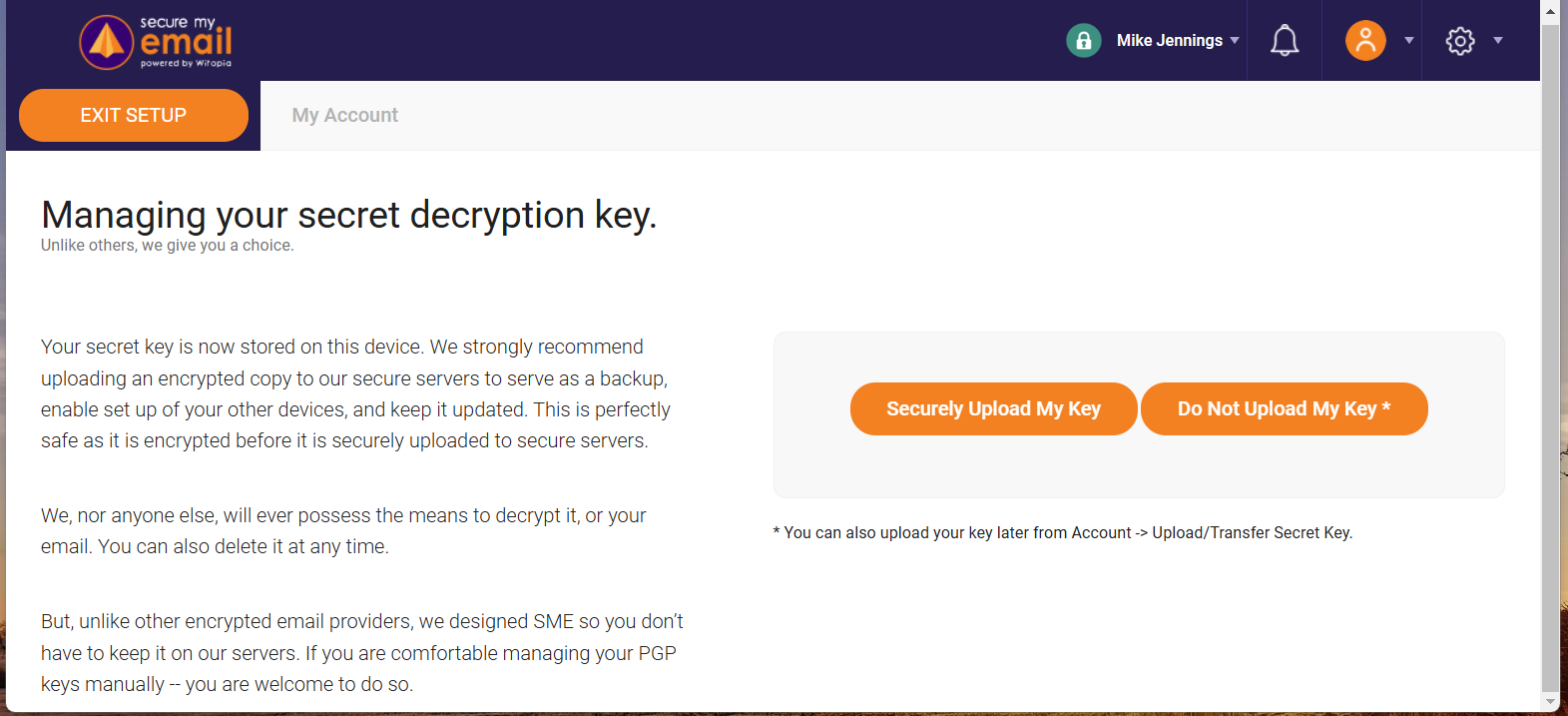 SecureMyEmail decrpytion key
