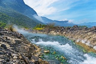 An image of sulfur springs near Thermopylae pass, Greece. Long ago, the narrow pass made it a good point to try and prevent the invading Goths from reaching Athens and southern Greece. 