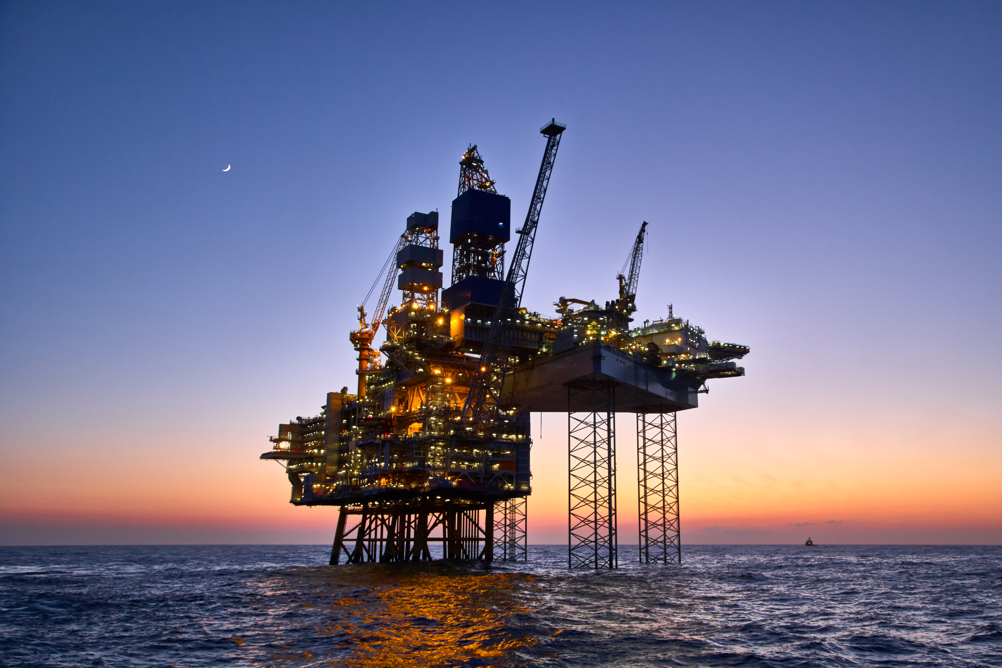 Offshore oil and gas platform on production site in the North Sea