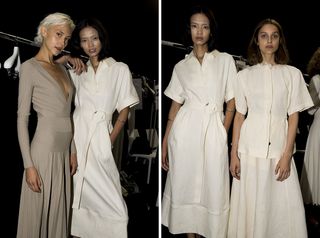 Models wearing white and off white outfits