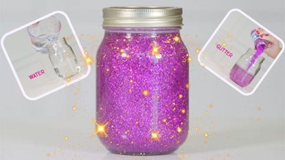 Glitter calm down jars illustrated by a jar of pink glitter 
