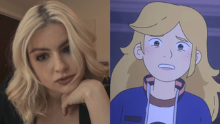 Side by side: Blonde Ariel Winter in Don't Log Off; Sabrina Grimm grimacing in The Sisters Grimm