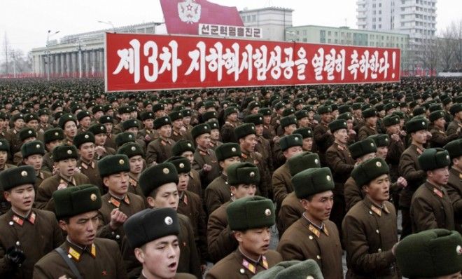 North Korean soldiers attend a Feb. 14 rally at Kim Il Sung Square to celebrate the success of the country&amp;#039;s recent nuclear test.