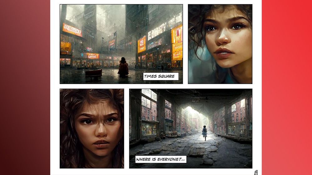 Images from an AI art graphic novel