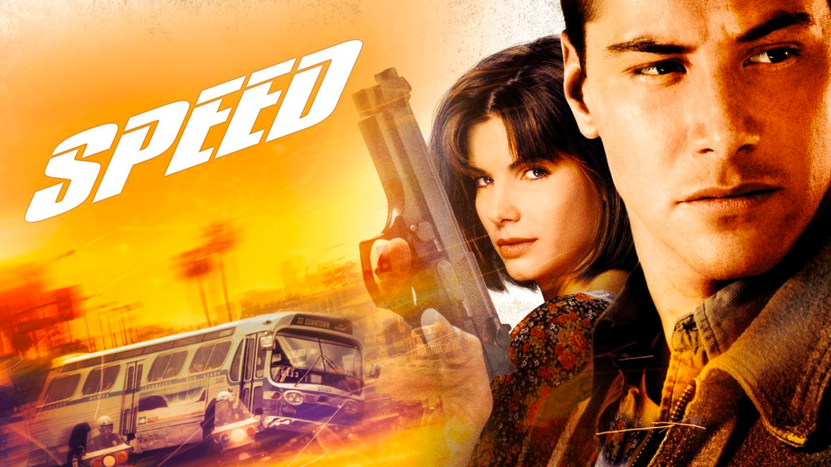 Imagen promocional de Speed, que muestra a Keanu Reeves y Sandra Bulluck