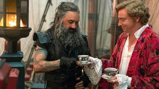 Rhys Darby as Stede Bonnet and Taika Waititi as Blackbeard during one of the best shows on Max, Our Flag Means Death.