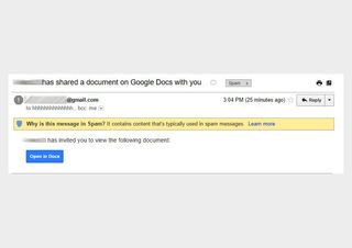 The Google Doc scam email, as received by a Tom's Guide staffer.