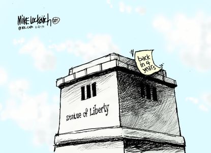 Editorial Cartoon U.S. Statue of Liberty back in four years