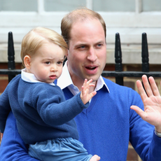 Prince William, Duke of Cambridge and Prince George of Cambridge arrive at the Lindo Wing after Catherine, Duchess of Cambridge gave birth to a baby girl at St Mary's Hospital on May 2, 2015 in London, England.