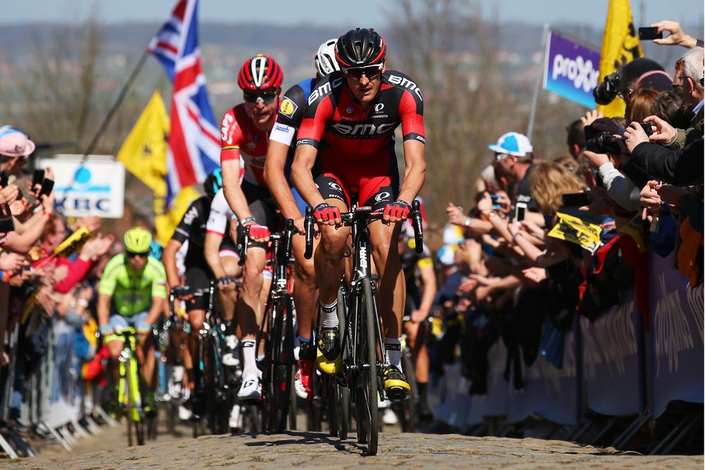 BMC Racing lead the peloton at the Tour of Flanders