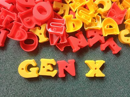 Gen x spelled out with 3d colorful text alphabet letters