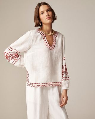 Bungalow Embroidered Top in Linen