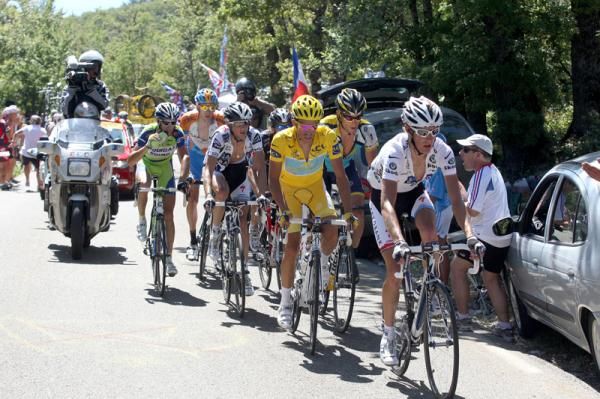 Andy Schleck (Saxo Bank) leads the group contesting for a place on the overall podium