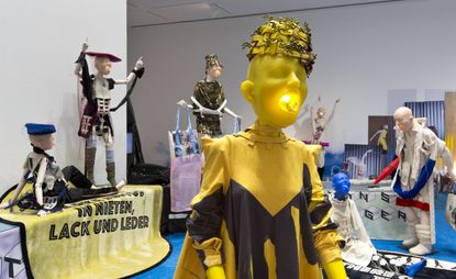 Artistic Fashion display using 'dummies' randomly postitioned around the room as models dressed in Bernhard Willhelm A/W 2015 collection 