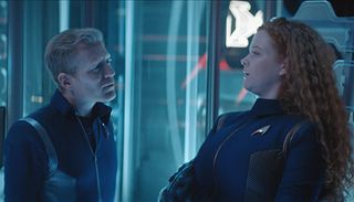 Lt. Stamets (Anthony Rapp) converses with an interdimensional blob currently inhabiting Cadet Tilly.