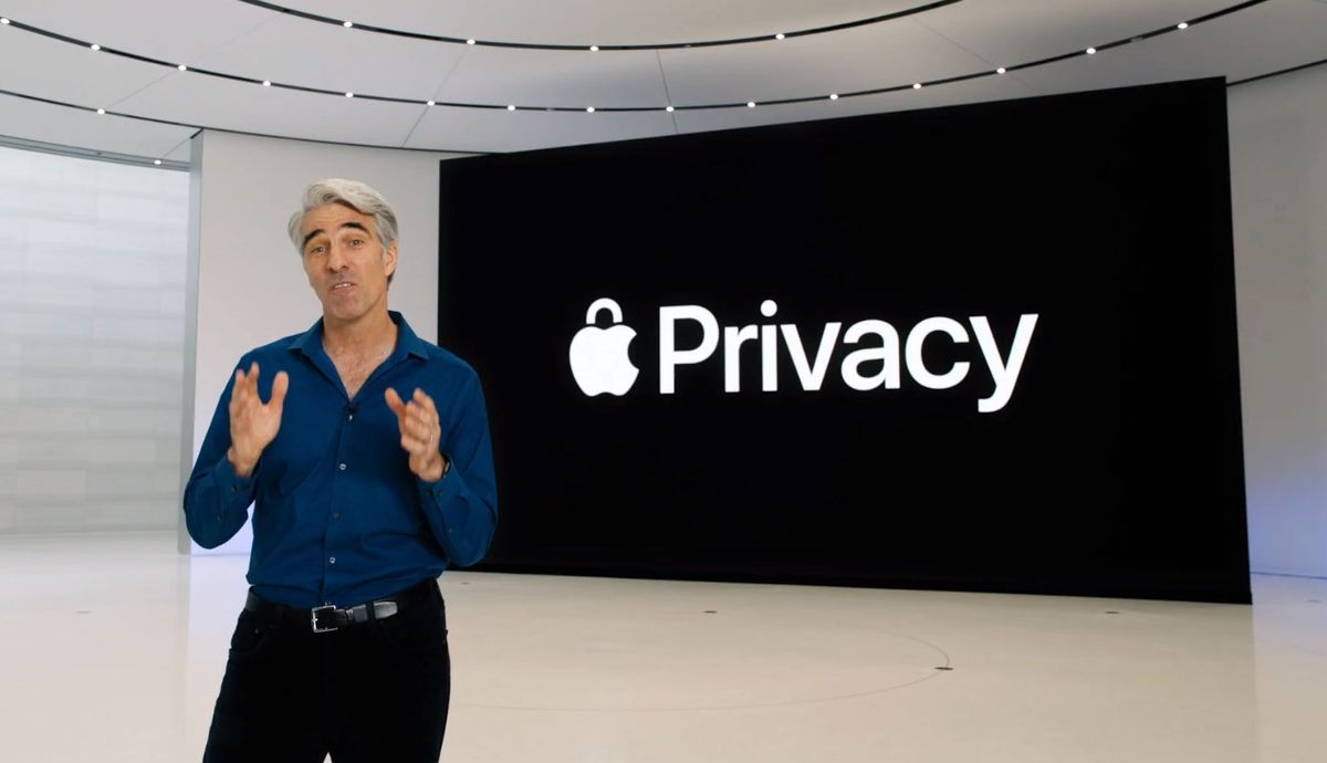 Apple&#039;s Craig Federighi presenting privacy features at Apple&#039;s World Wide Developers Conference, June 22, 2020.