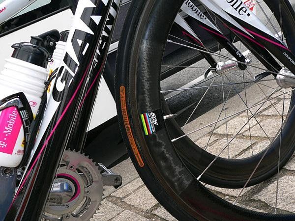 Most of the Zipp labels were removed, but the dimpled surface and one remaining giveaway remained.
