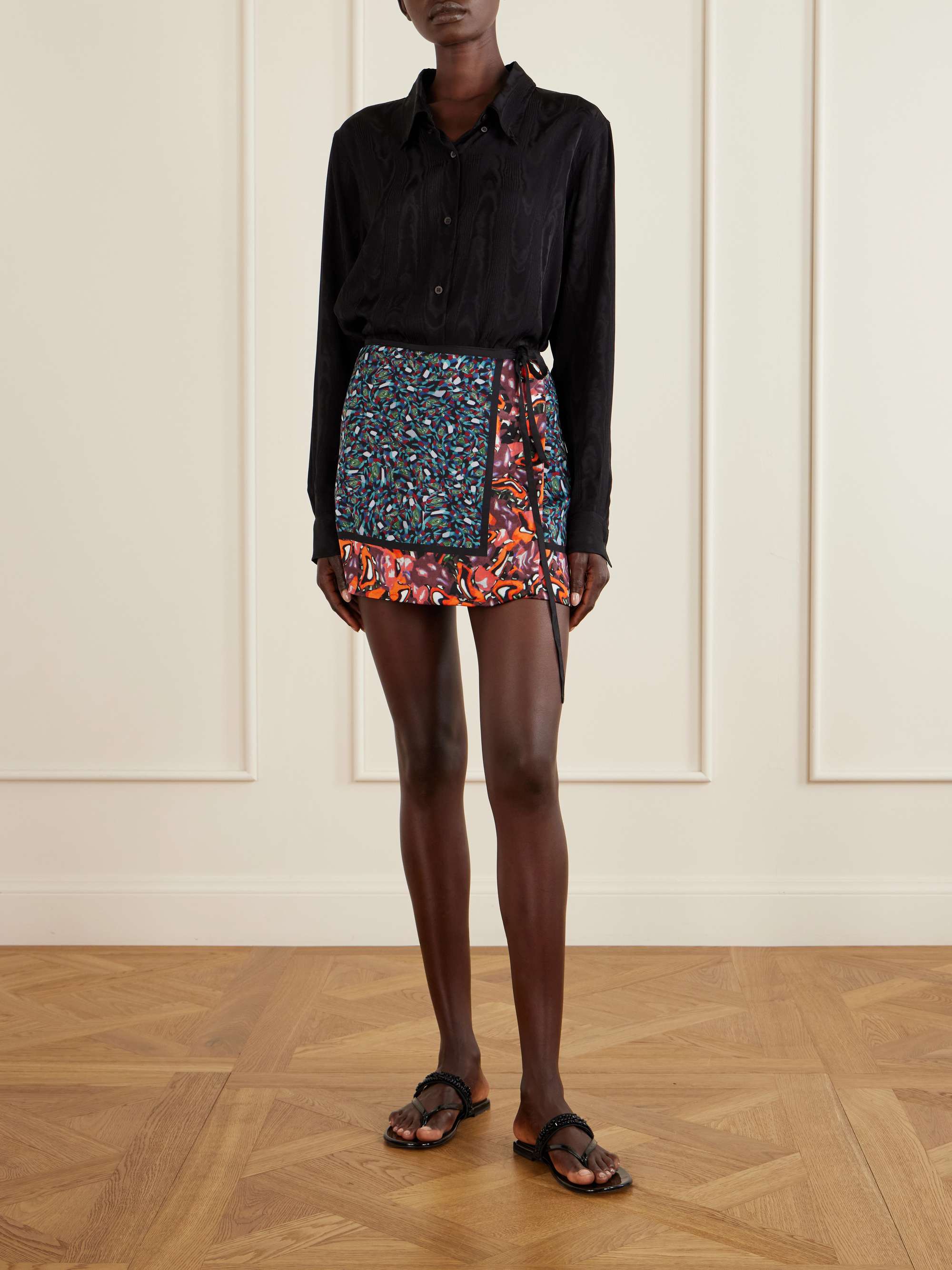 Gabrinas Printed Satin Wrap Mini Skirt