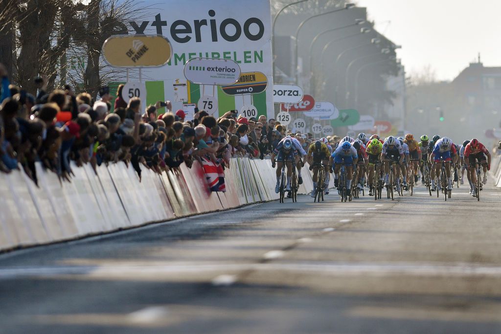 DE PANNE BELGIUM MARCH 23 A general view of Tim Merlier of Belgium and Team AlpecinFenix Max Walscheid of Germany and Team Cofidis Dylan Groenewegen of Netherlands and Team Bikeexchange Jayco Nacer Bouhanni of France and Team Arka Samsic and Arnaud Demare of France and Team Groupama FDJ sprints to win during the 46th Minerva Classic Brugge De Panne 2022 a 2079km stage from Brugge to De Panne MinervaClassic on March 23 2022 in De Panne Belgium Photo by Luc ClaessenGetty Images