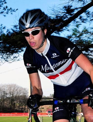 Anna Barensfeld (Minuteman Road Club) riding to a third place finish.