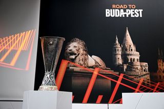 The UEFA Europa League trophy is pictured before the draw for the round of 16 of the 2022-2023 UEFA Europa League football tournament in Nyon on October 7, 2022.