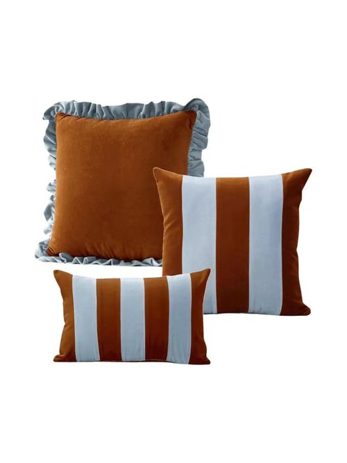 JASPER, GEMMA & AMETISTA | Set of 3 Velvet Handmade Pillows Blue and Brown