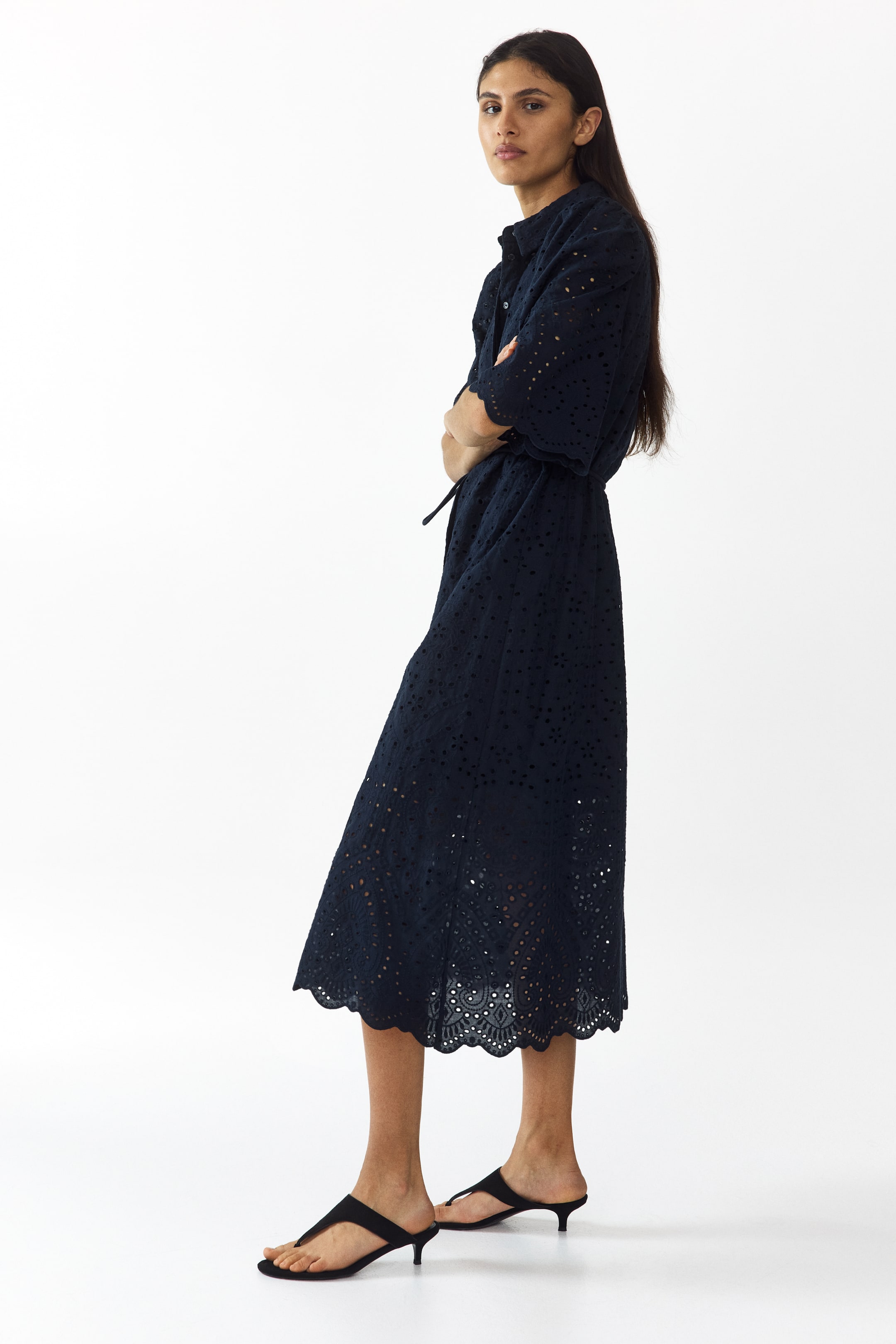 Broderie-Anglaise Cotton Shirt Dress