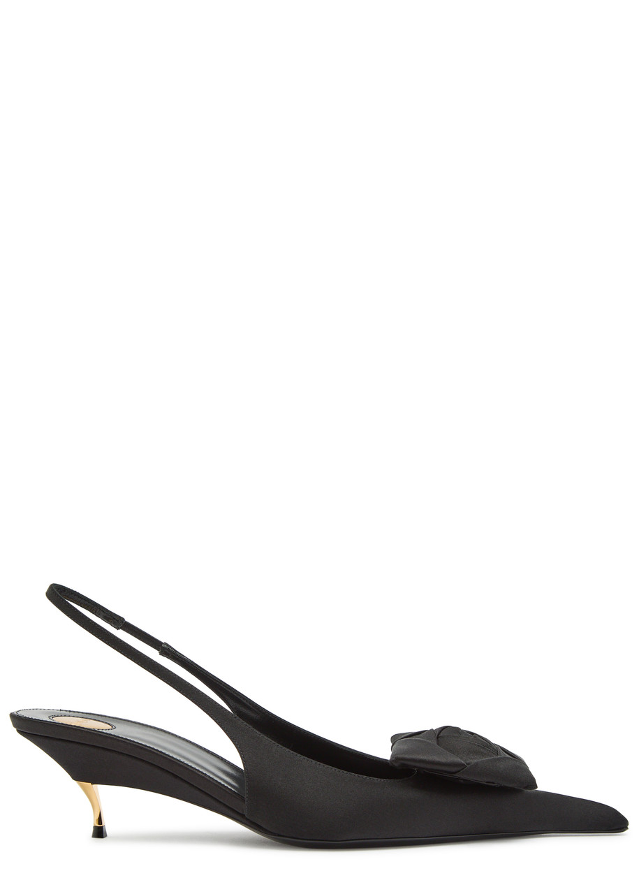 Dakota 50 Floral-Appliqu&amp;eacute;d Satin Mules