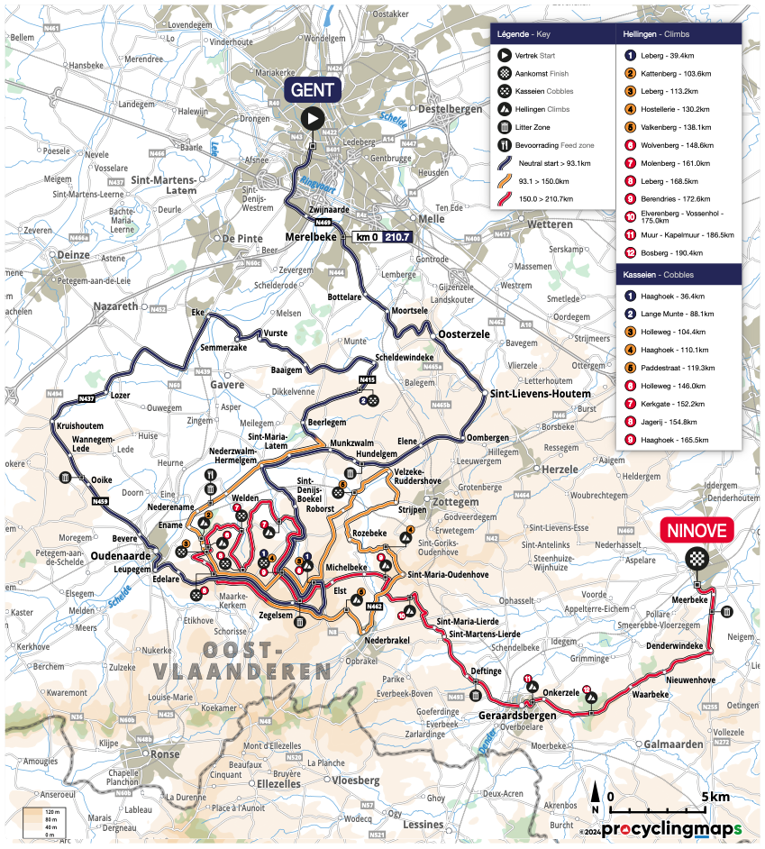 Omloop Het Nieuwsblad 2024 men's route map