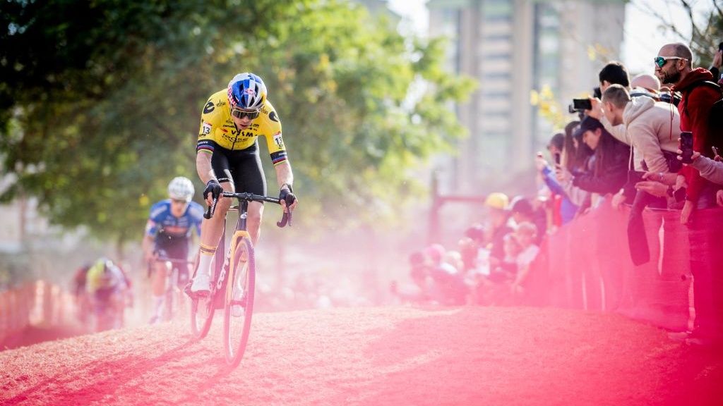 Belgian Wout van Aert pictured in action during the men&#039;s elite race at the cyclocross cycling event in Benidorm, Spain, Sunday 21 January 2024, stage 13/14 in the World Cup ranking. 