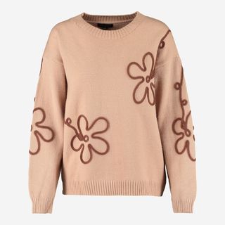 Camel Brown Flower Knit Jumper