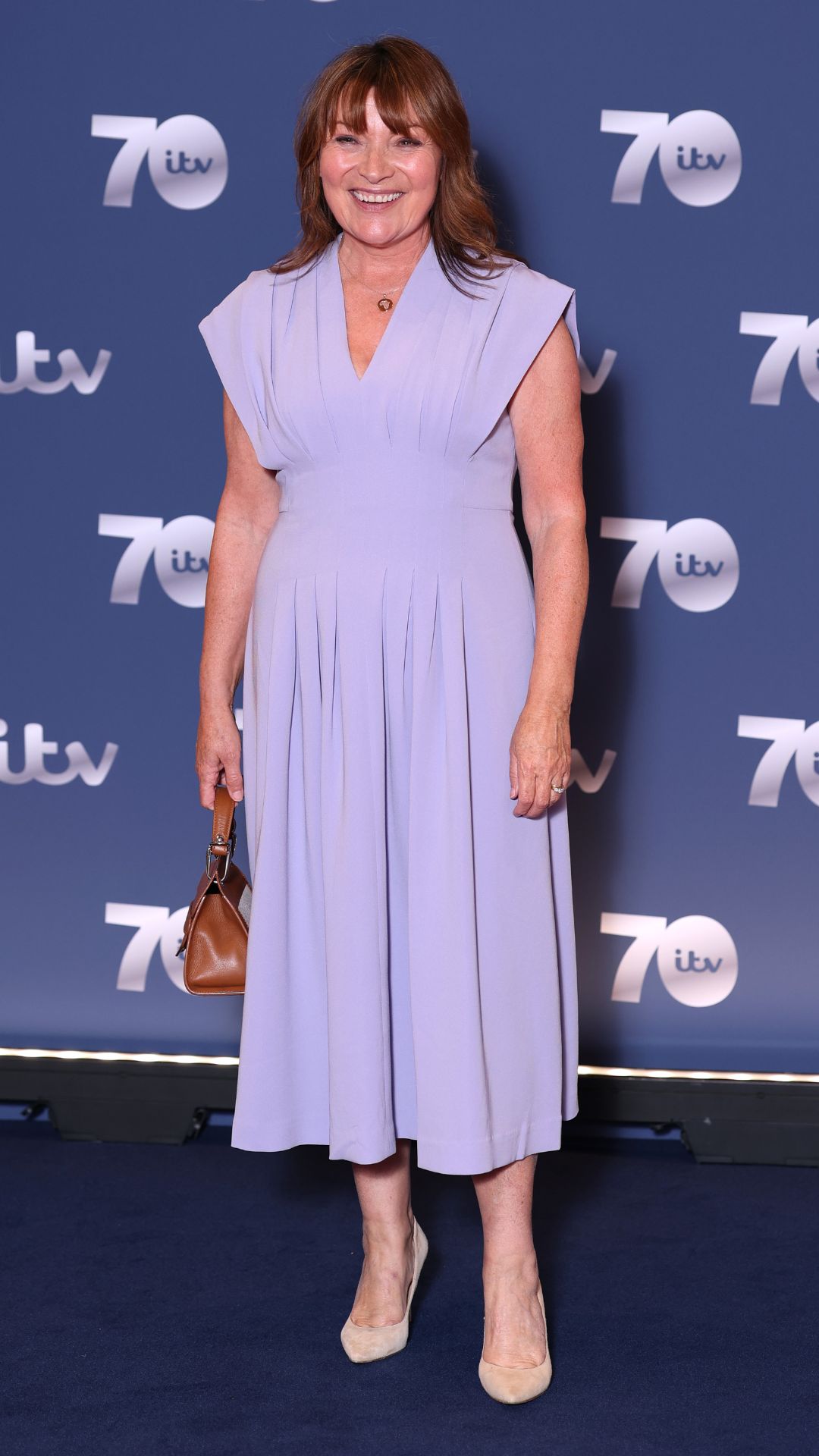 lorraine kelly wearing a lilac dress
