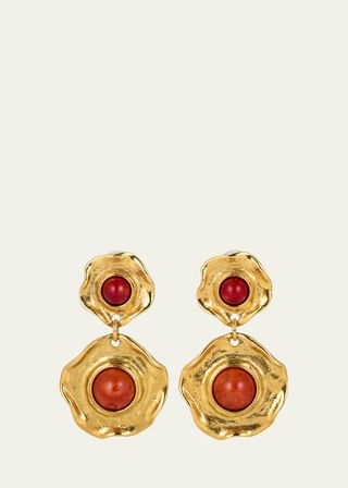 Single Drop Post Earrings With Coral Stones