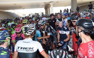 Fabian Cancellara discuss a riders strike on stage five of the 2015 Tour of Oman