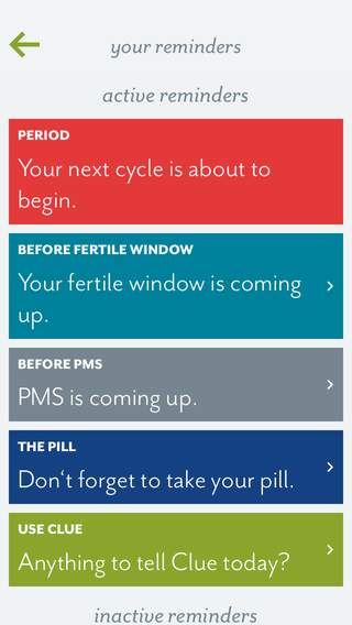 The Clue app offers users a number of reminders.