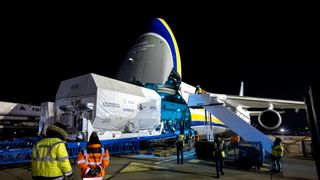 Europe's Jupiter explorer Juice is loaded into an Antonov aircraft, which will transport it to Europe's spaceport in Kourou, French Guiana.