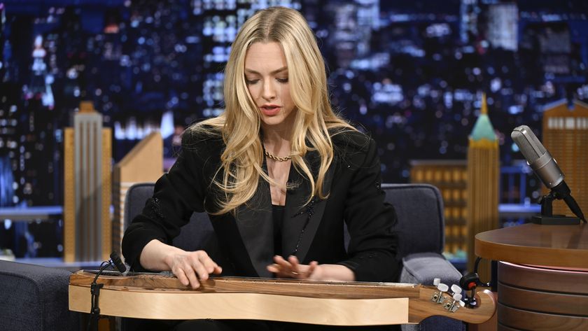 Actress Amanda Seyfried plays the dulcimer during her interview on Tuesday, March 4, 2025