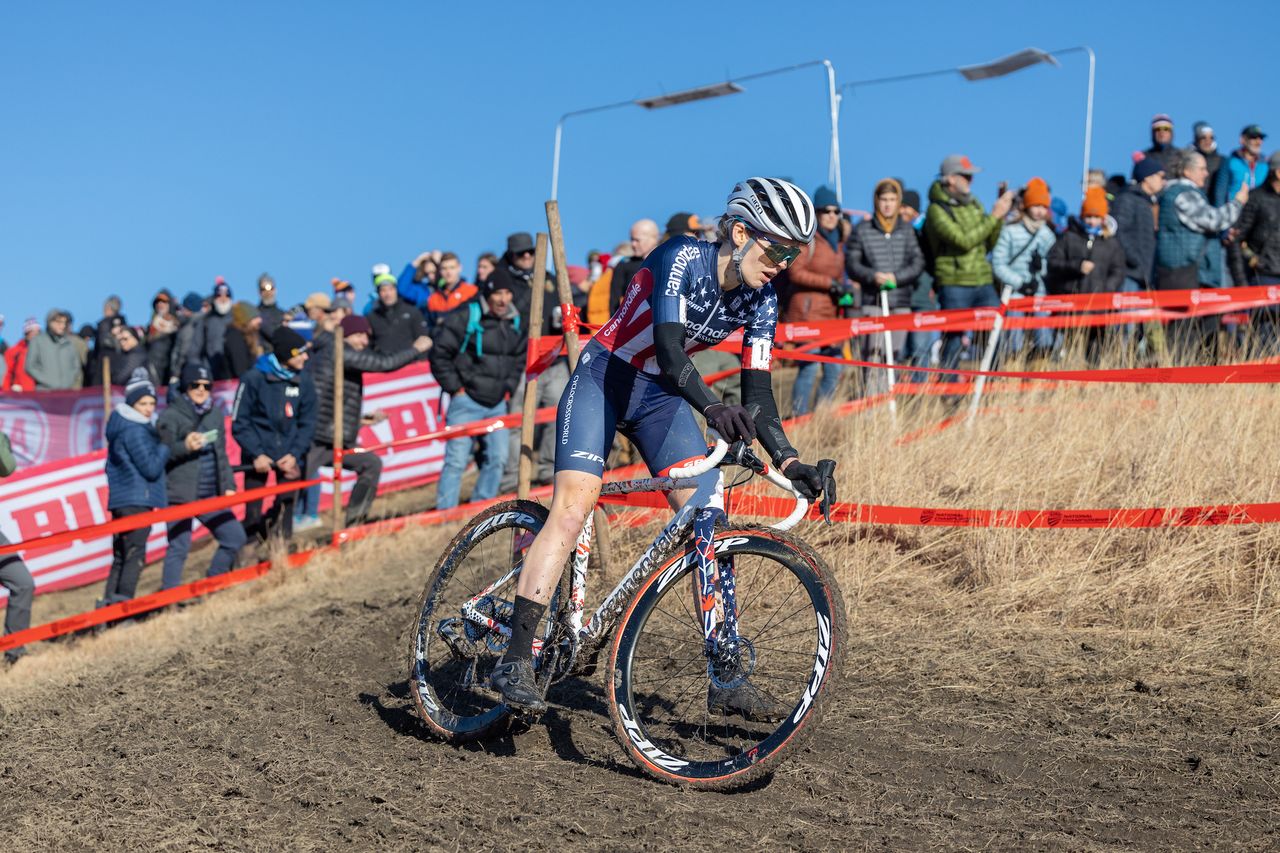 Clara Honsinger leads the race down ABUS hill on the first lap.