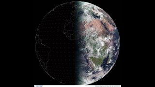 Earth on the spring equinox in March 2023 seen by the European weather forecasting satellite Meteosat-10.