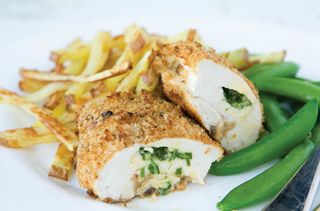 Rosemary Conley’s chicken Kiev and chips