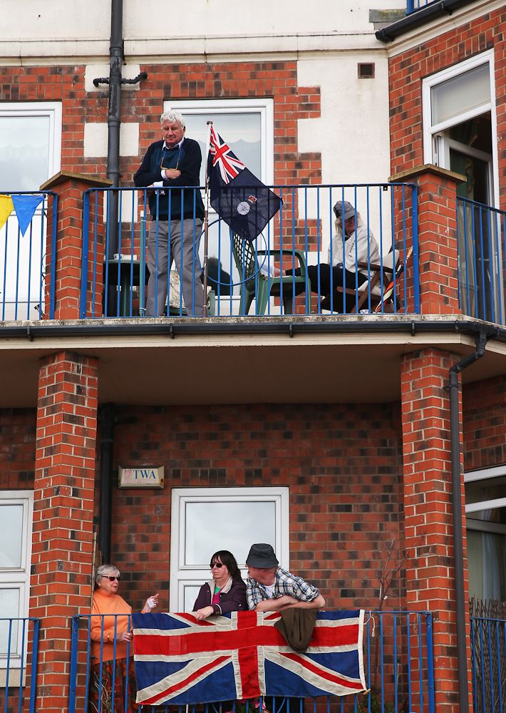 Fans look on from a balcony prior to the start of Stage 1 of the Tour of Yorkshire from Bridlington to Scarborough