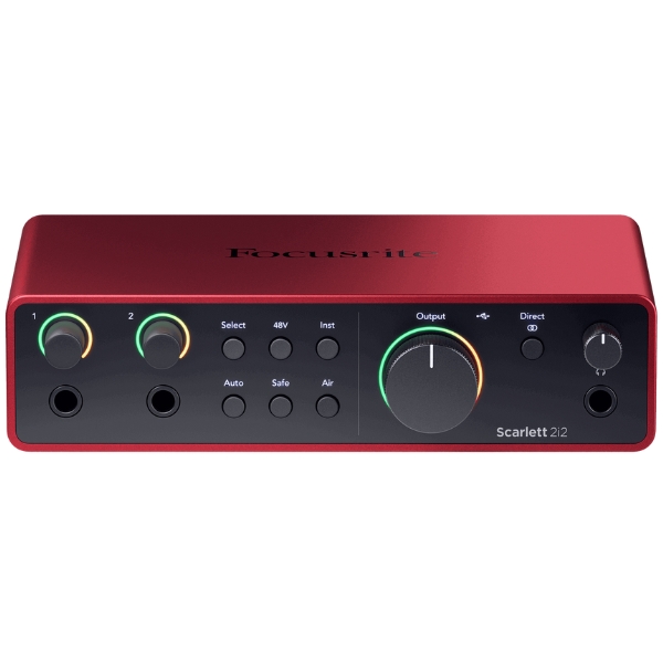 A Focusrite Scarlett 2i2 4th Gen audio interface