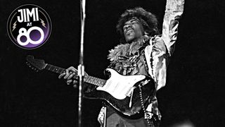 Jimi Hendrix (1942-1970) performs onstage at the Monterey Pop Festival on June 18, 1967 in Monterey, California.